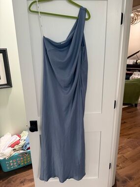 ASOS One-Shoulder Draped Slip Dress in Dusty Blue